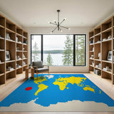 Pixelated World Map Area Rug with Red Explorer Dot