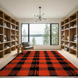 Rustic Farmhouse Orange Bold Orange Black Plaid Area Rug