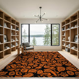 Bold Orange Leaf Swirl Area Rug
