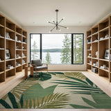Lush Coastal Beach Lush Green Monstera Leaf Area Rug
