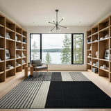 Bold Black White Geometric Stripe Black and White Rug