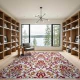 Red Gold Damask Floral Area Rug