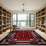 Bold Red Maze Labyrinth Geometric Area Rug