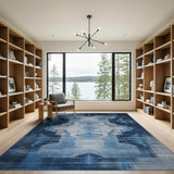 Blue Teal Grey Geometric Heritage Tribal Rug