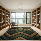 Textured Emerald Green Gold Chevron Rug