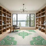 Vintage Green Floral Medallion Rug