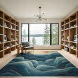 Swirling Teal Ocean Waves Sunset Area Rug
