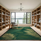 Emerald Green Golden Palm Leaf Area Rug