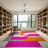 Vibrant Geometric Pink Orange Shag Area Rug