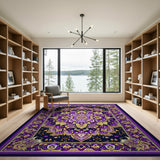 ODIKA Purple & Gold Bohemian Mandala Washable Rug - Low Pile Non-Slip Area Rug