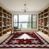 Red Festive Red Christmas Tree Snowflakes Area Rug