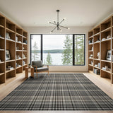 Distressed Vintage Plaid Distressed Black White Plaid Area Rug