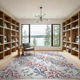 Red Navy Coral Bird Leaf Pattern Area Rug