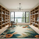 Tropical Kingfisher Birds and Palm Leaves Area Rug