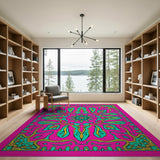 Vibrant Pink Teal Paisley Medallion Rug