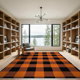 Rustic Orange Black Buffalo Check Area Rug