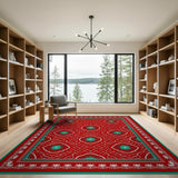 Red Traditional Persian Area Rug with Teal Florals