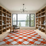 Vibrant Orange Geometric Check Area Rug