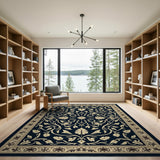 Navy Blue Traditional Persian Area Rug with Gold Florals