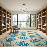 Teal Stylized Leaf Area Rug