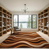 Wavy Brown Tan Abstract Brown and Tan Area Rug