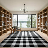 Rustic Farmhouse Black White Buffalo Check Plaid Area Rug