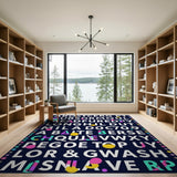 Vibrant Multi-Color Typographic Area Rug