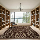 Ornate Cream on Chocolate Floral Area Rug