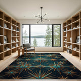 Teal Gold Jeweled Starburst Area Rug