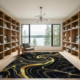 Black Gold Marble Swirl Area Rug