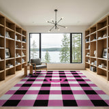 Pink Black Checkered Smiley Face Area Rug
