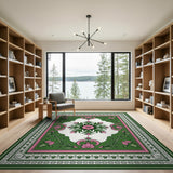 Green and Pink Persian Floral Medallion Rug