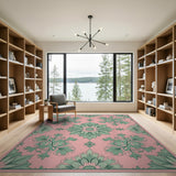 Blush Pink Sage Green Floral Mandala Area Rug