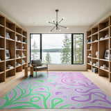 Purple Ocean Swirl Area Rug with Starfish Shells