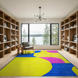 Vibrant Geometric Yellow Blue Pink Area Rug