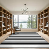 Black Grey Horizontal Stripe Geometric Area Rug
