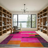 Vibrant Pink Geometric Patchwork Area Rug