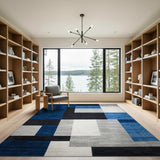 Modern Navy Blue Geometric Block Area Rug