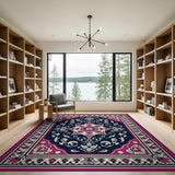 Navy Pink Traditional Persian Medallion Area Rug