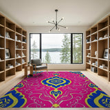 Vibrant Pink Blue Persian Motif Area Rug
