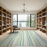 Teal Yellow Vertical Striped Area Rug