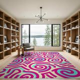 Swirling Pink Teal Abstract Area Rug