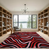 Multi-color and Patterns Bold Red Wavy Abstract Area Rug