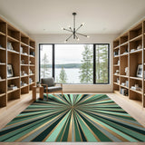 Radiant Green Gold Sunburst Geometric Area Rug