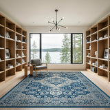 Blue and Teal Navy Blue Ivory Traditional Persian Area Rug