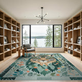 Botanical Jaguar Green Floral Area Rug