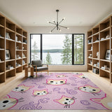 Playful Pink Cartoon Cat Faces Area Rug