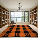 Bold Orange Black Plaid Area Rug