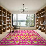 Floral Vintage Vibrant Pink Daisy Scatter Area Rug