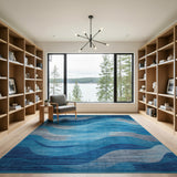 Blue and Teal Abstract Blue Wave Coastal Area Rug